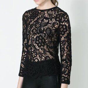 Zara Guipure Floral Lace Long Sleeve Top